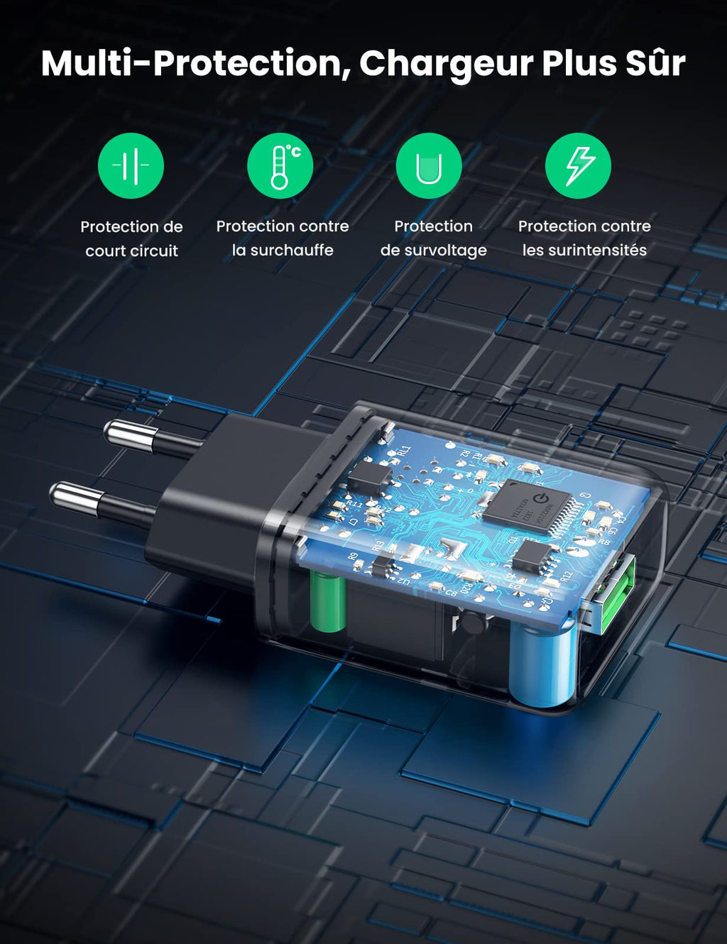 UGREEN Quick Charge 3.0 Chargeur Secteur USB et 1M Cable USB C