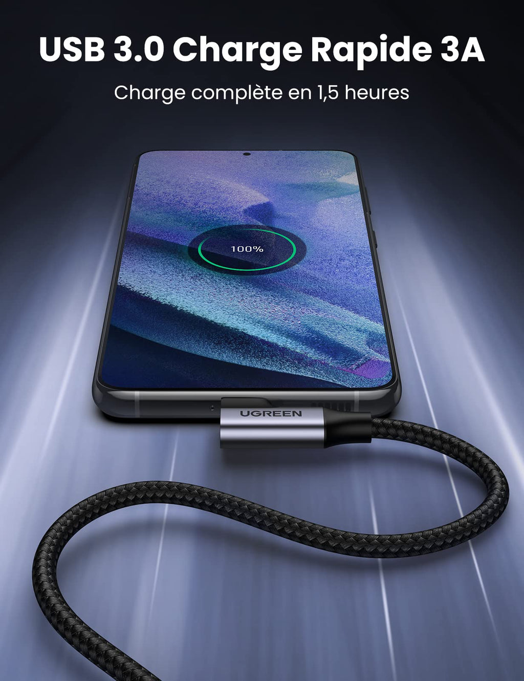 UGREEN Câble USB C vers USB 3.0 Coudé Charge Rapide 3A
