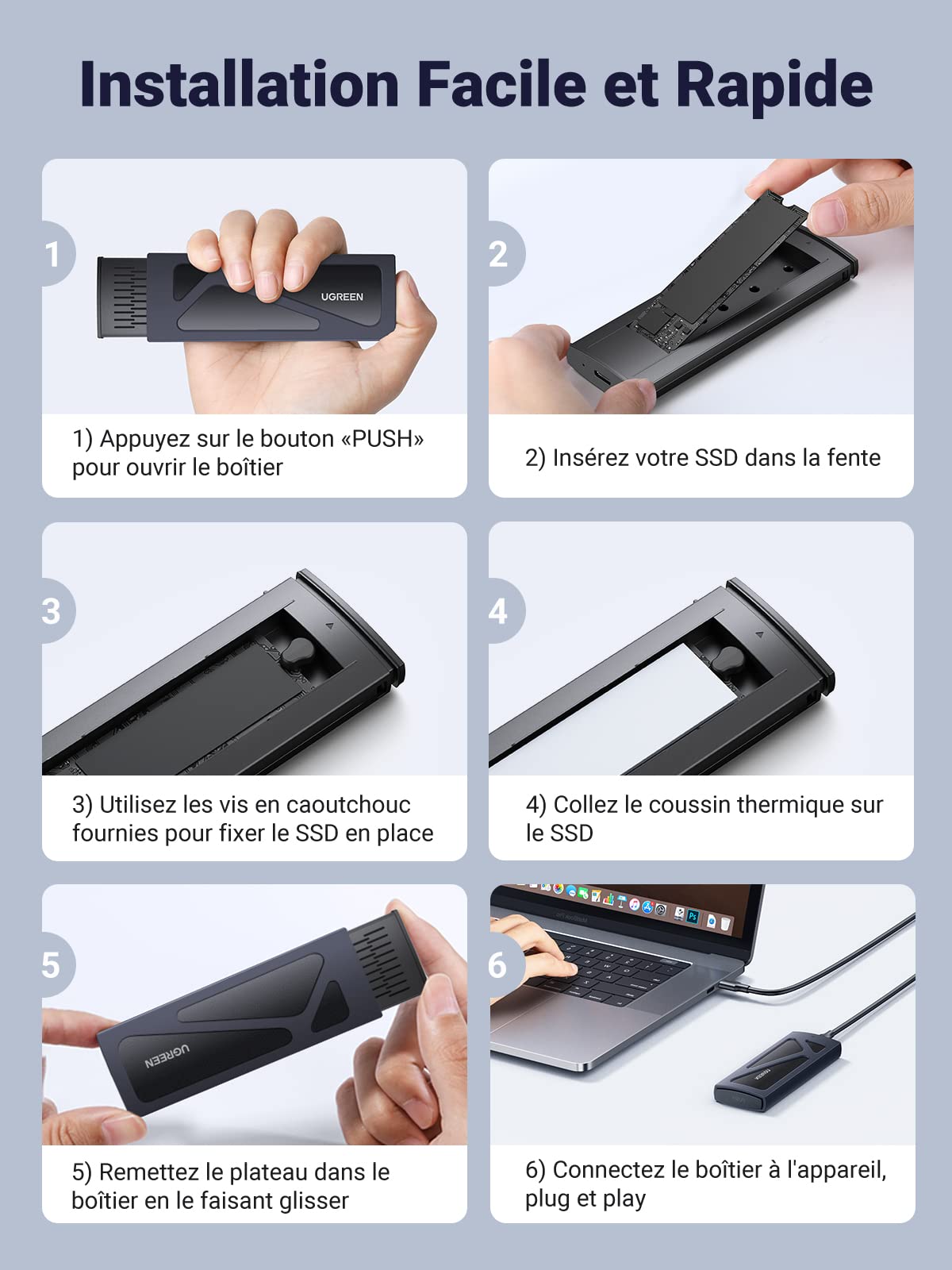 UGREEN Boîtier M.2 SSD NVMe 10 Gbps USB 3.2 Gen 2 Adaptateur