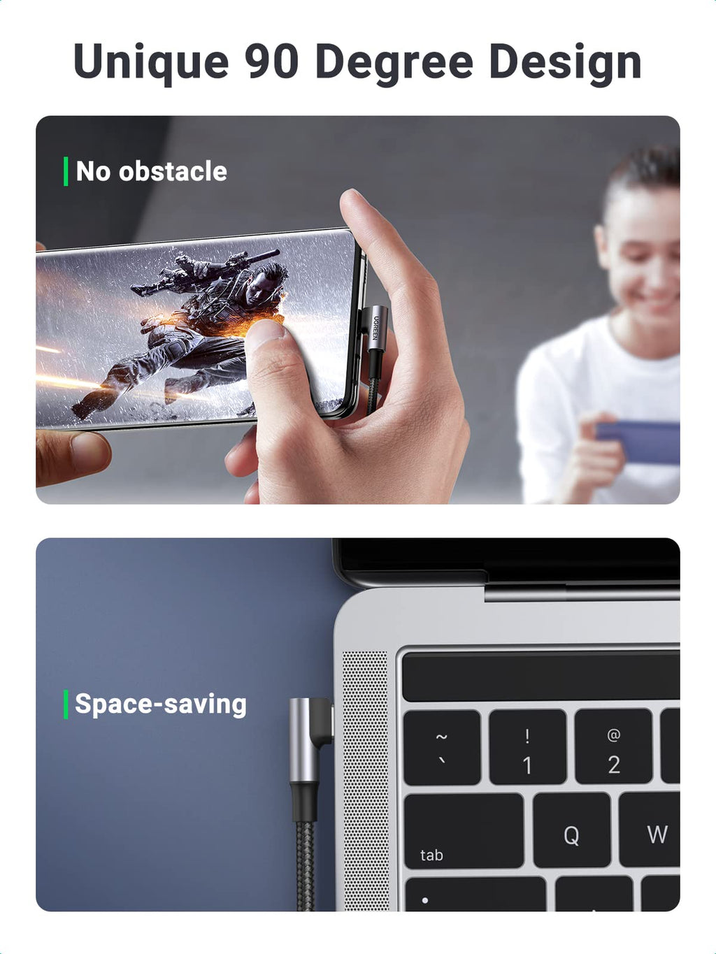 UGREEN Câble USB C vers USB C Coudé 100W Charge Rapide