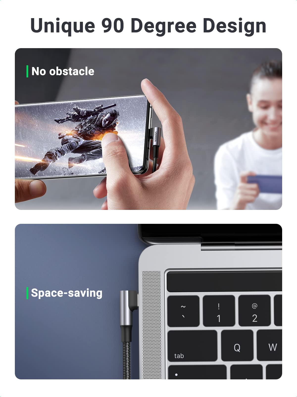 UGREEN Câble USB C vers USB C Coudé 100W Charge Rapide