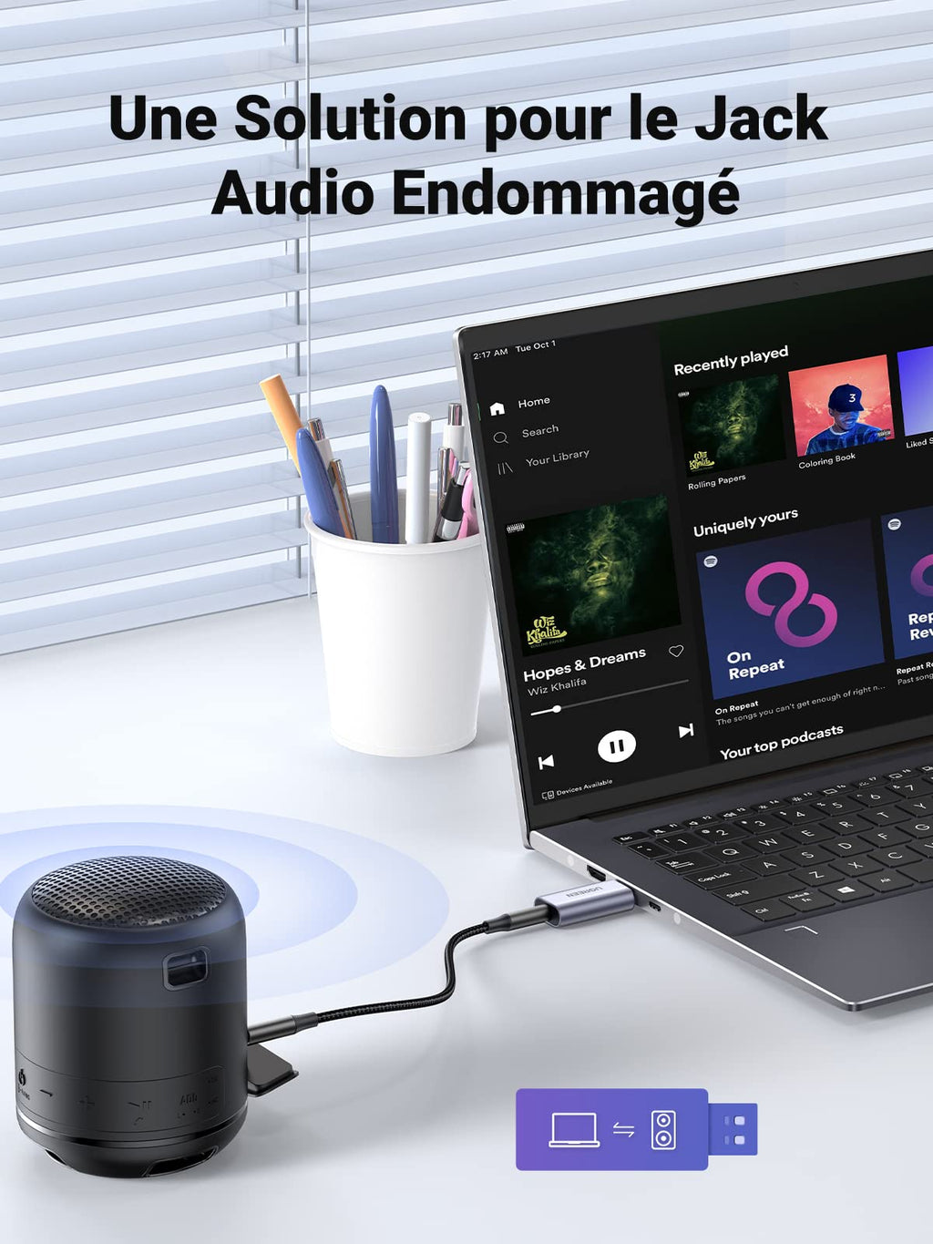 UGREEN Carte Son Externe Adaptateur USB Audio vers 3,5 mm Jack Compatible avec PC Ordinateur Portable Casque Gamer Enceinte Microphone Raspberry Pi PS5 PS4 Pro Slim MacBook Mac Mini