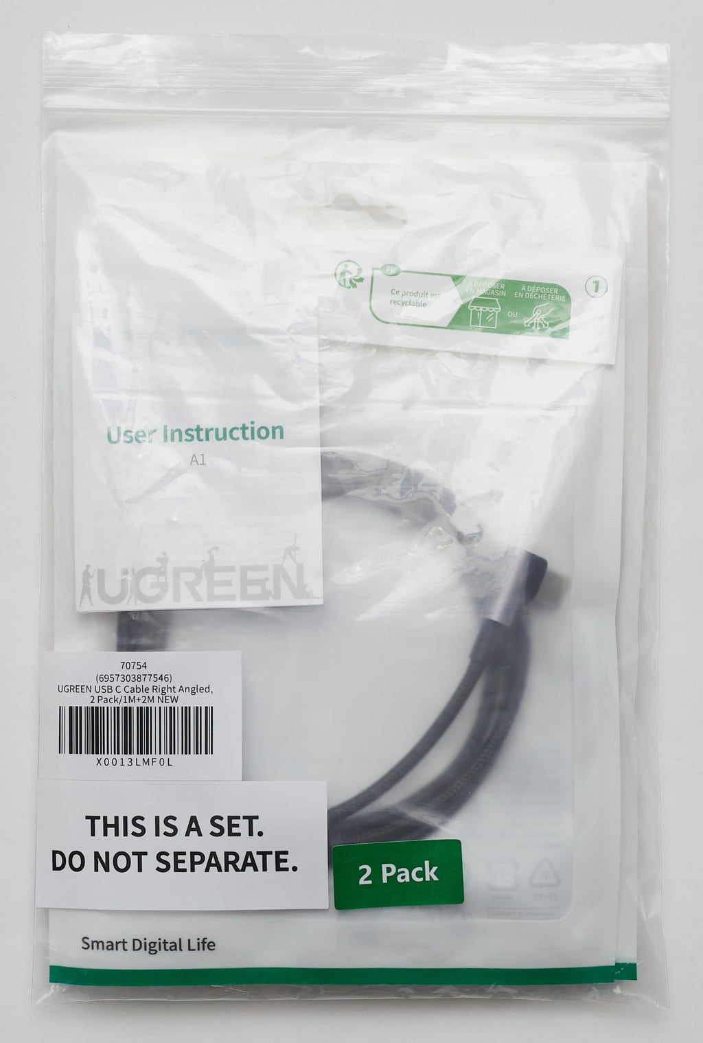 UGREEN Câble USB C Coudé 1M et 2M Lot de 2 Chargeur Type C Câble USB C Rapide 3A Nylon Tressé