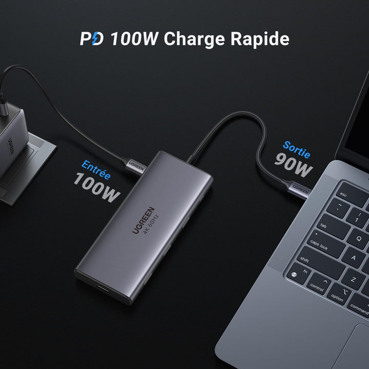 UGREEN Revodok Pro 109 Hub USB C 3.2 10Gbps 4K60Hz HDMI RJ45 Ethernet 9 en 1 Adaptateur USB C Multiport 100W Aliment¨¦ Lecteur de Carte Compatible avec iPhone 15 MacBook Pro Air Surface Go iPad Pro