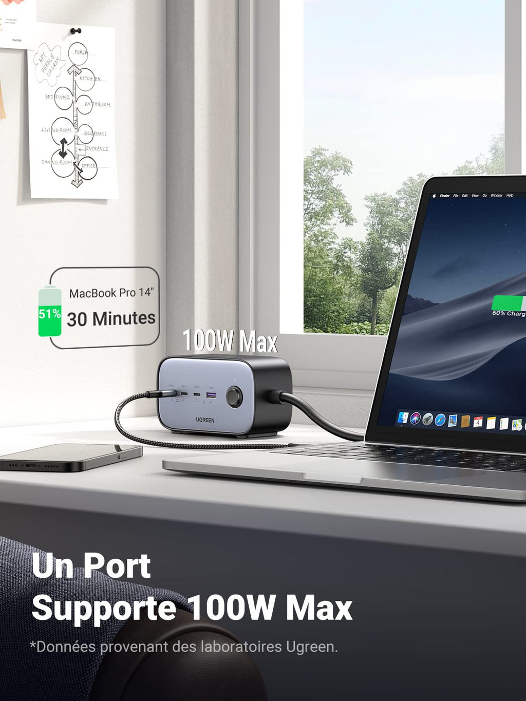 UGREEN DigiNest Cube 6 en 1 Multiprise USB 2 Prises