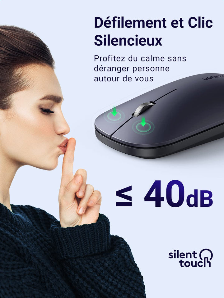 UGREEN Souris sans Fil Plate Silencieuse 4000 DPI Régléable Mouse
