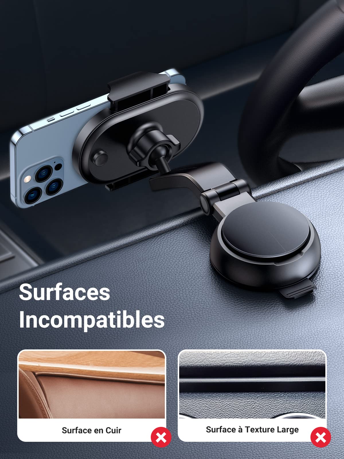 UGREEN Support Téléphone Voiture Ventouse Rotation à 360 Degrés