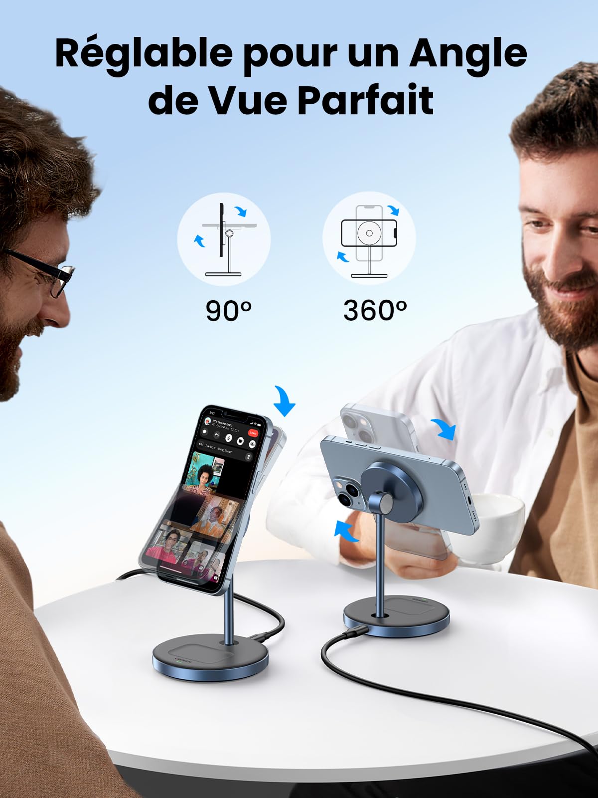 UGREEN Support de Chargeur Magnétique 2 en 1 Station de Charge Induction sans Fil - UGREEN