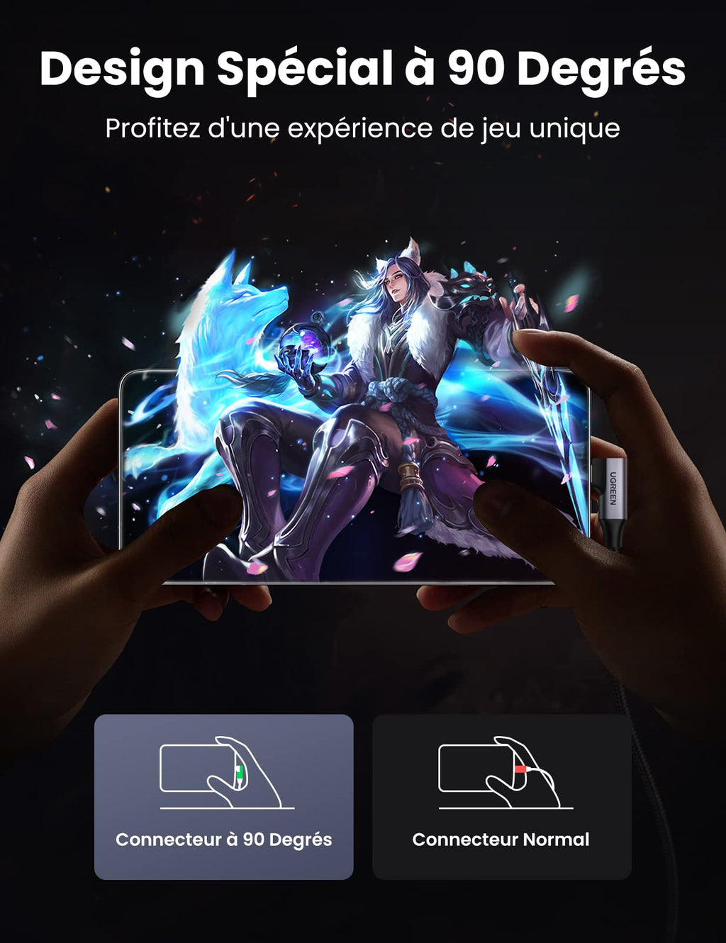 UGREEN Câble USB C vers USB 3.0 Coudé Charge Rapide 3A