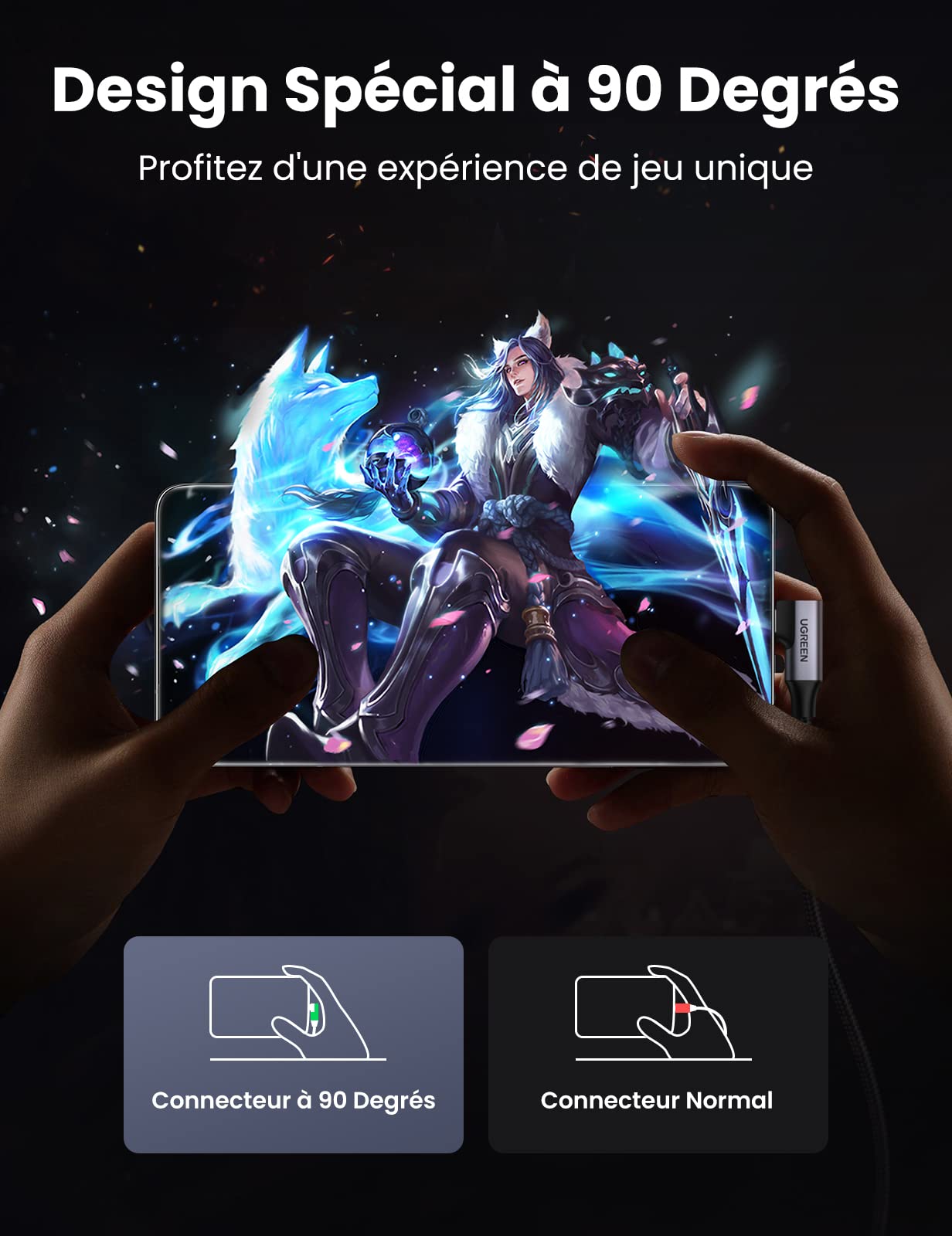 UGREEN Câble USB C vers USB 3.0 Coudé Charge Rapide 3A