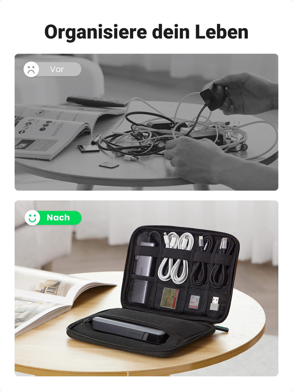 UGREEN Sac Câble Accessoires Électroniques Pochette Protection