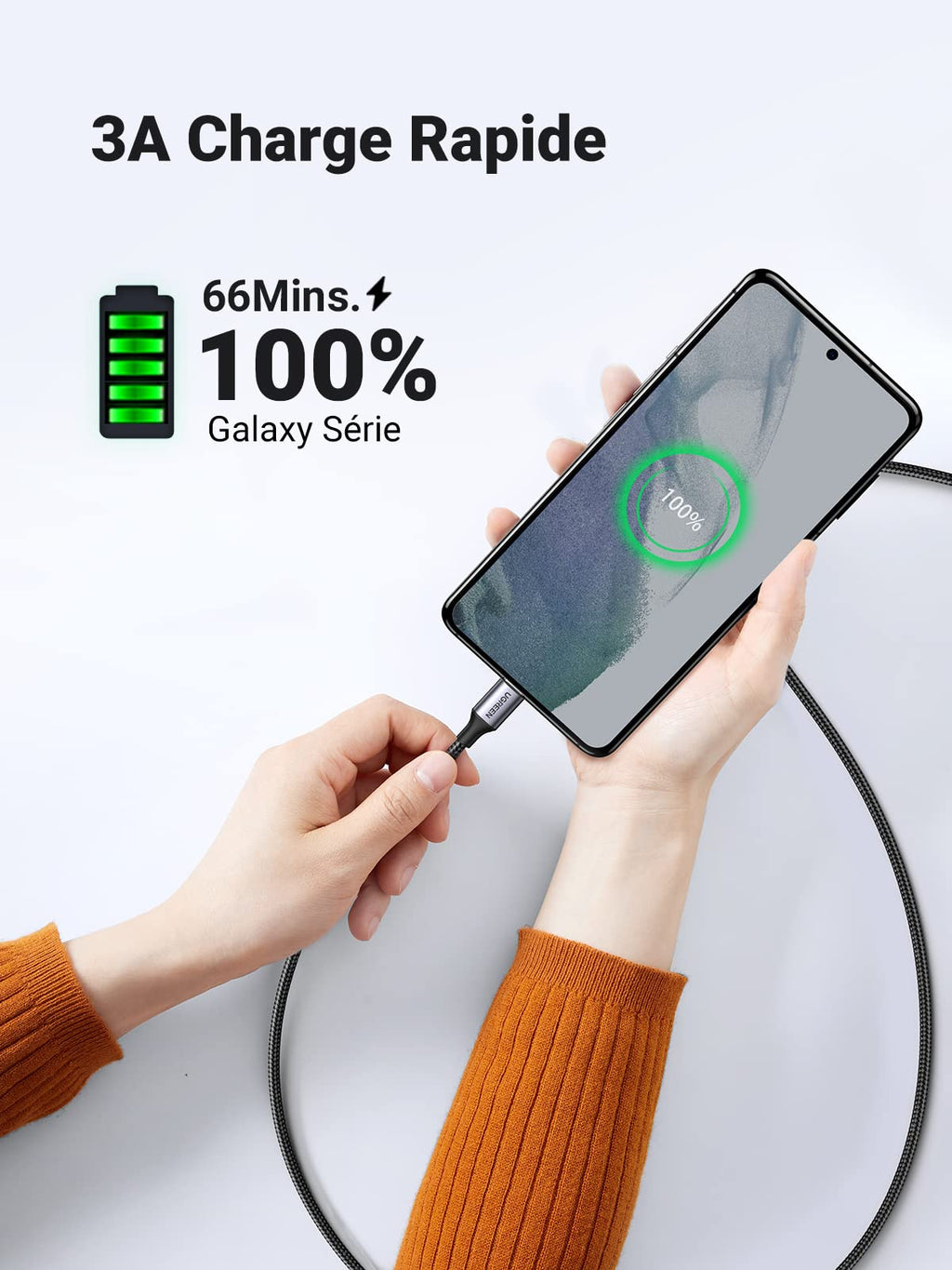 UGREEN Câble USB C vers USB C PD Charge Rapide 60W Nylon Tressé