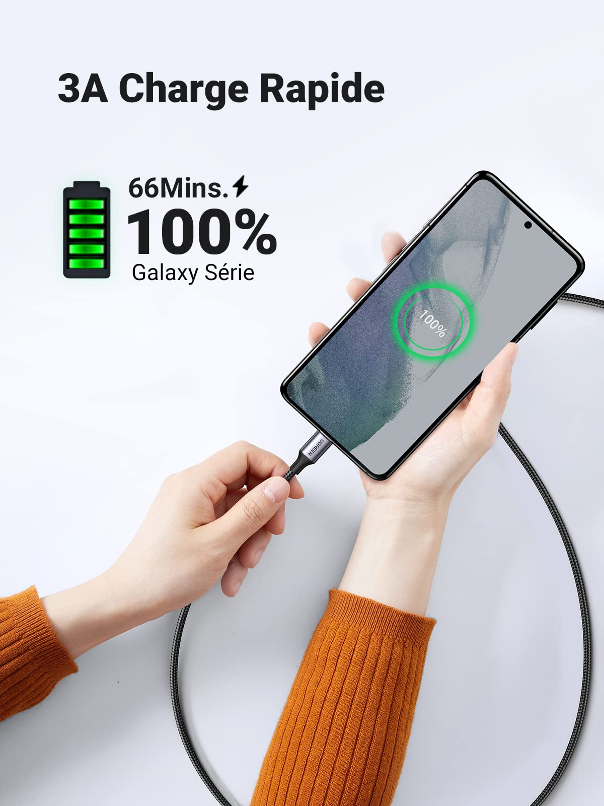 UGREEN Câble USB C vers USB C PD Charge Rapide 60W Nylon Tressé