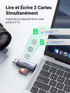 UGREEN Lecteur de Carte SD Micro SD USB C USB 3.0 2 en 1 Adaptateur de Carte SD en Aluminium Supporte 2 Cartes Max 2To