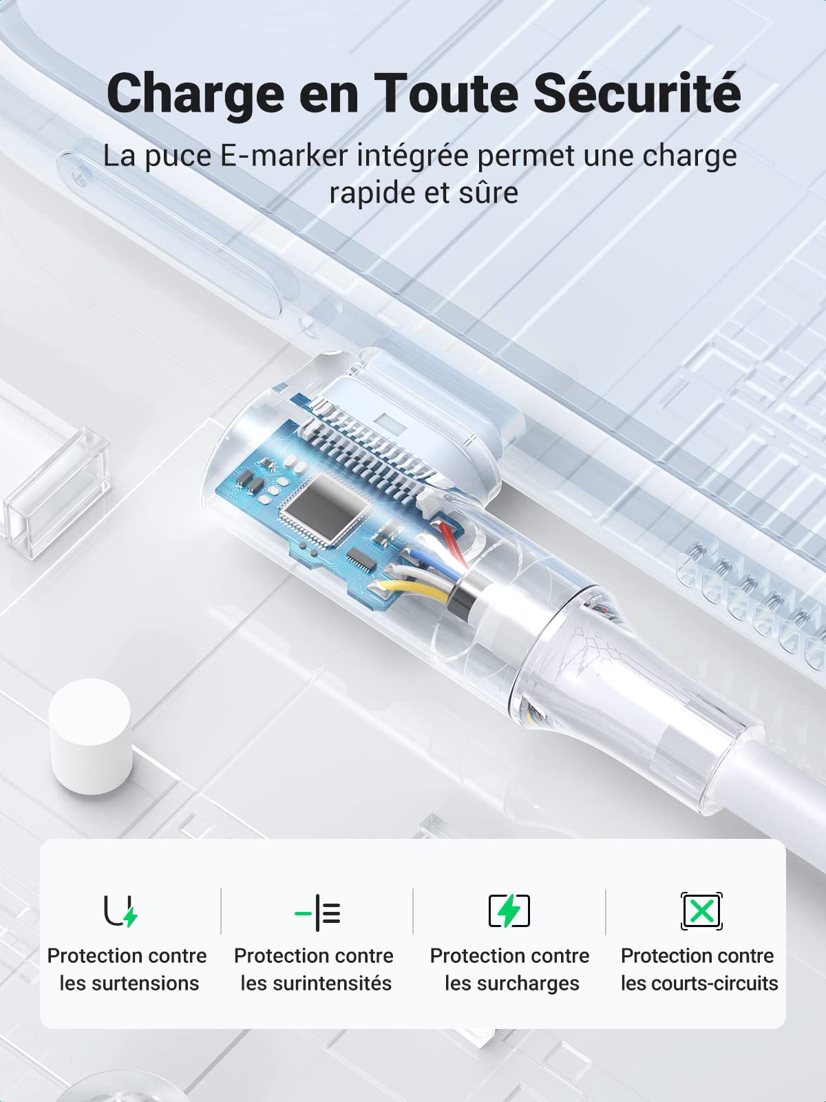 UGREEN Câble USB C vers USB C Coudé 100W 5A Câble USB Type C 90 Degrés Charge Rapide Nylon Tressé