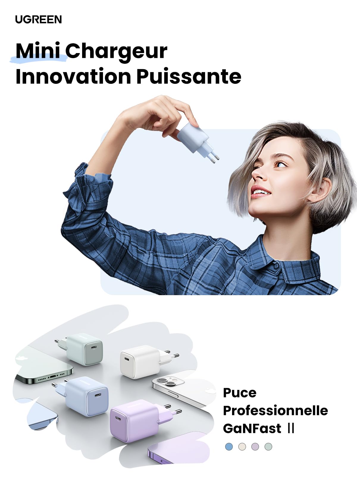 UGREEN Nexode Chargeur 30W USB C avec GaN Tech (Bleu)