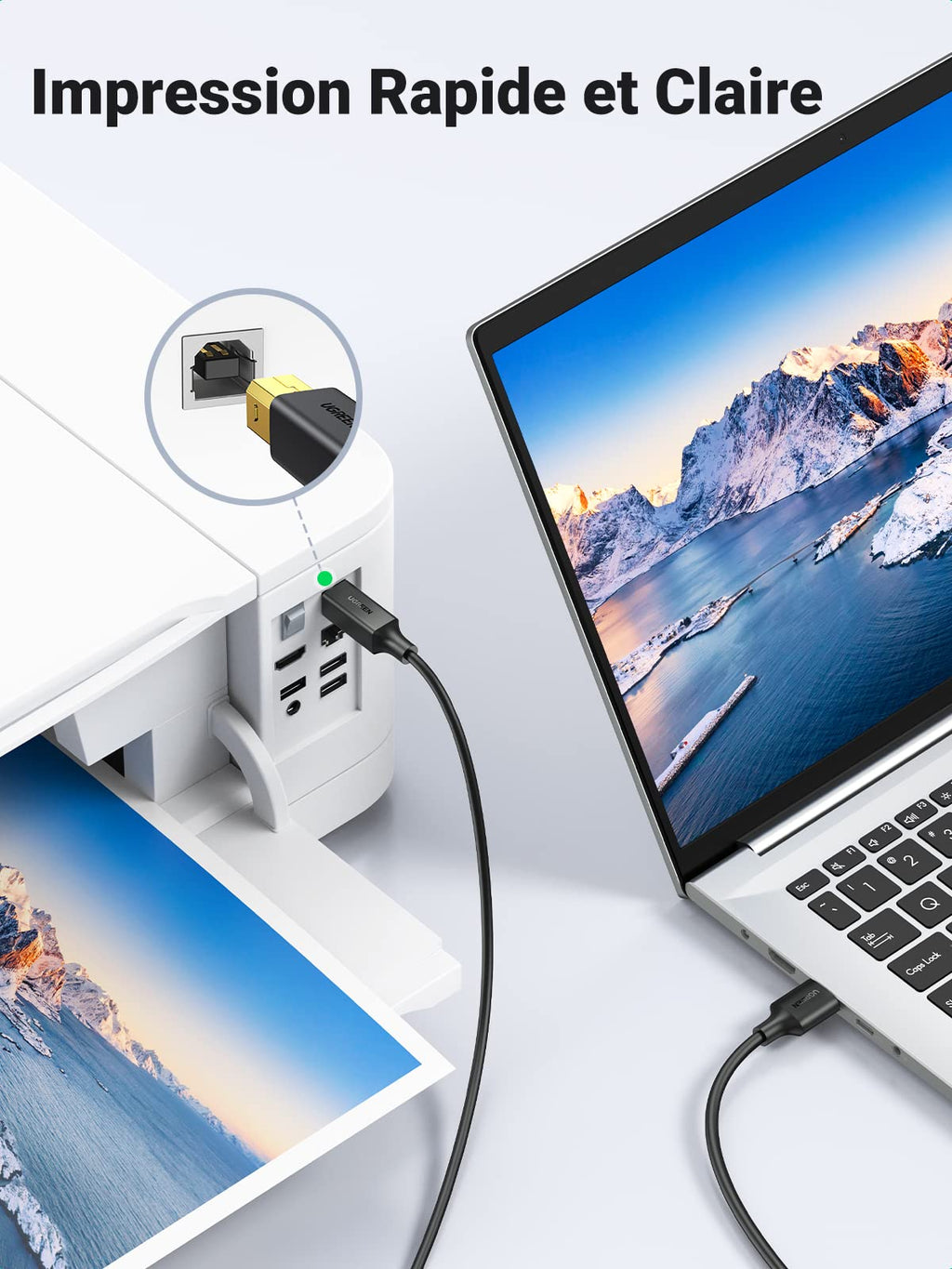 UGREEN Câble Imprimante USB 2.0 A Mâle vers USB B Mâle Câble Scanner Cordon Imprimante Type B Compatible avec Imprimante HP, Canon, Epson, Lexmark, Brother, Hero (3M)