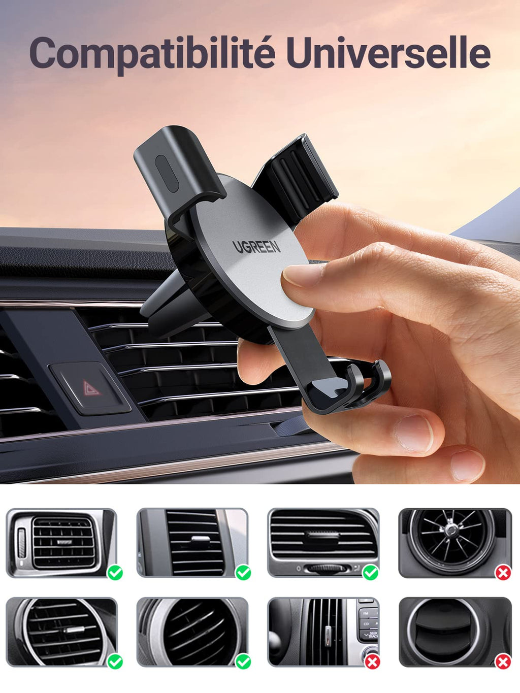 UGREEN Support Téléphone Voiture Gravité Grille Aération