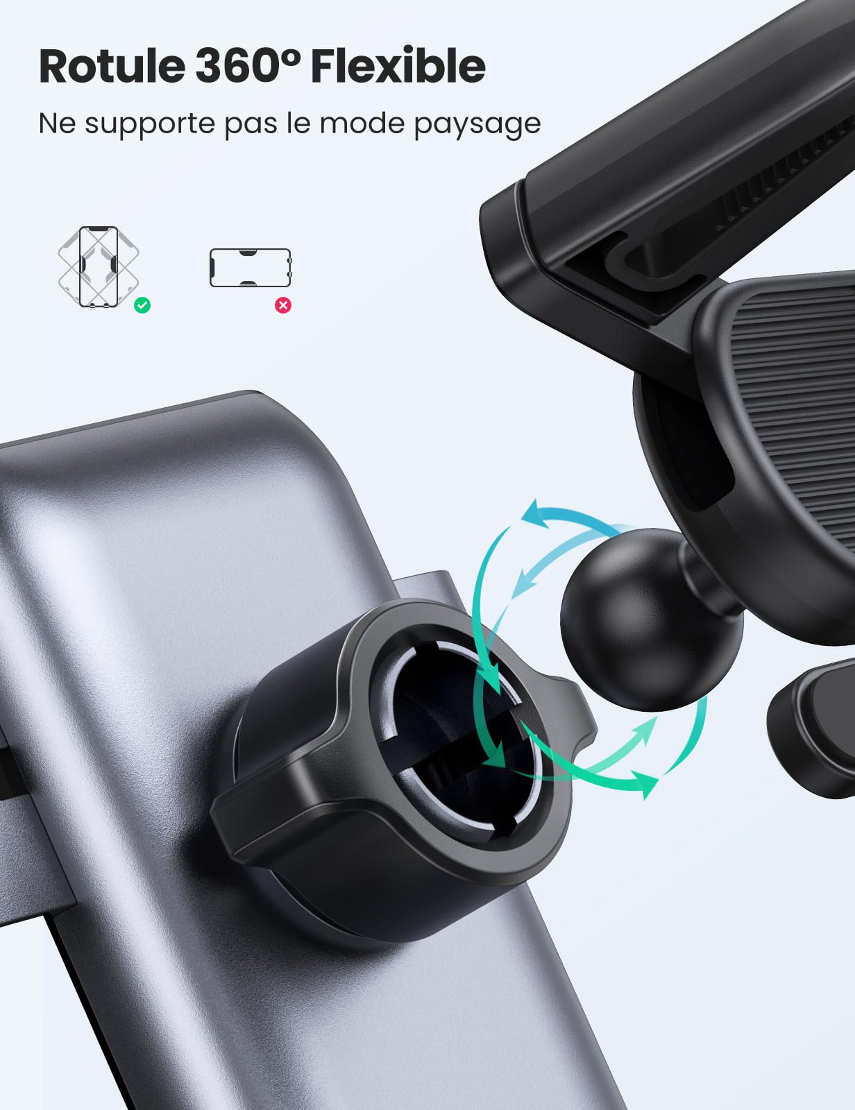 UGREEN Support Téléphone Voiture Gravité Grille Aération Ronde Porte Portable Voiture Accroche