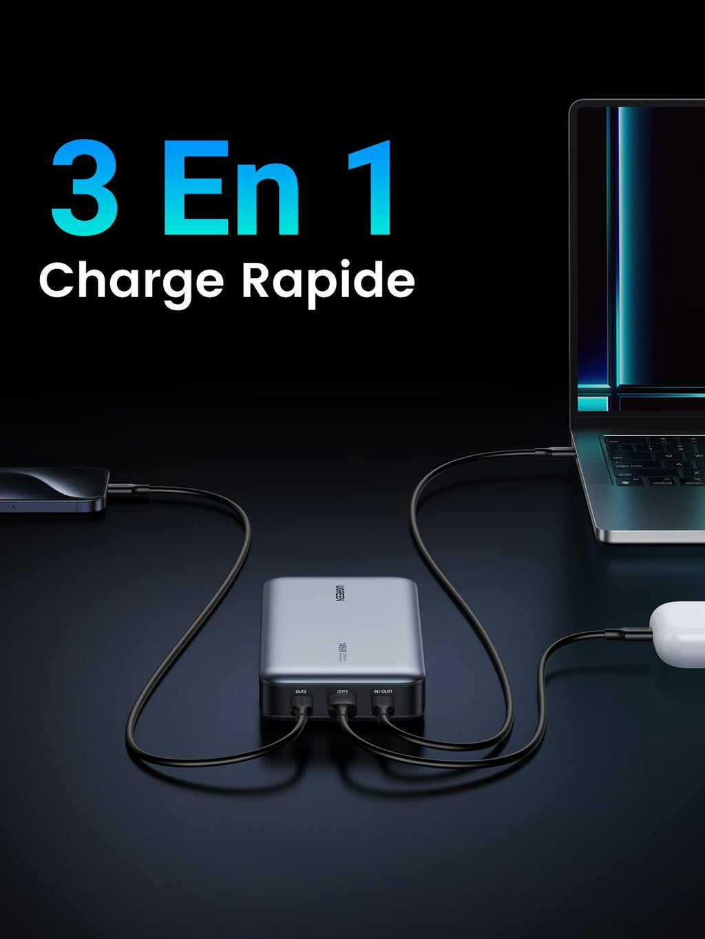 UGREEN Batterie Externe Portable USB C 25000 mAh 145W 3 Sorties Câble
