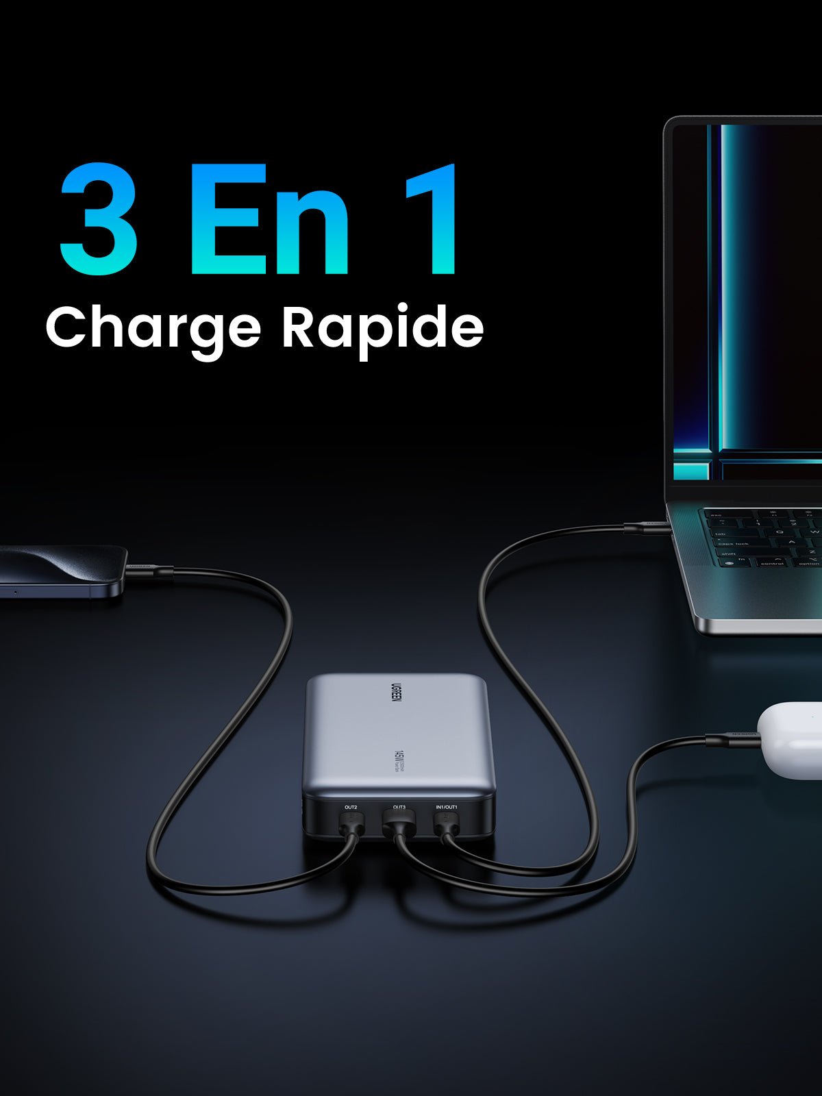 UGREEN Batterie Externe Portable USB C 25000 mAh 145W 3 Sorties Câble