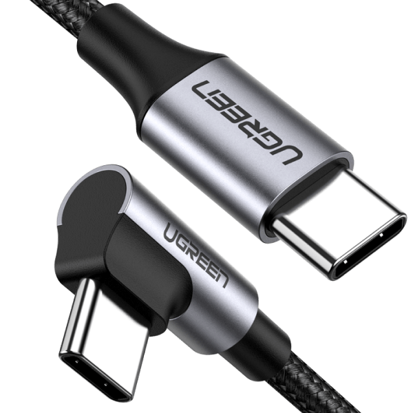 UGREEN Câble USB C vers USB C Coudé PD 60W Charge Rapide Câble Type C 90 Degrés Nylon Tressé