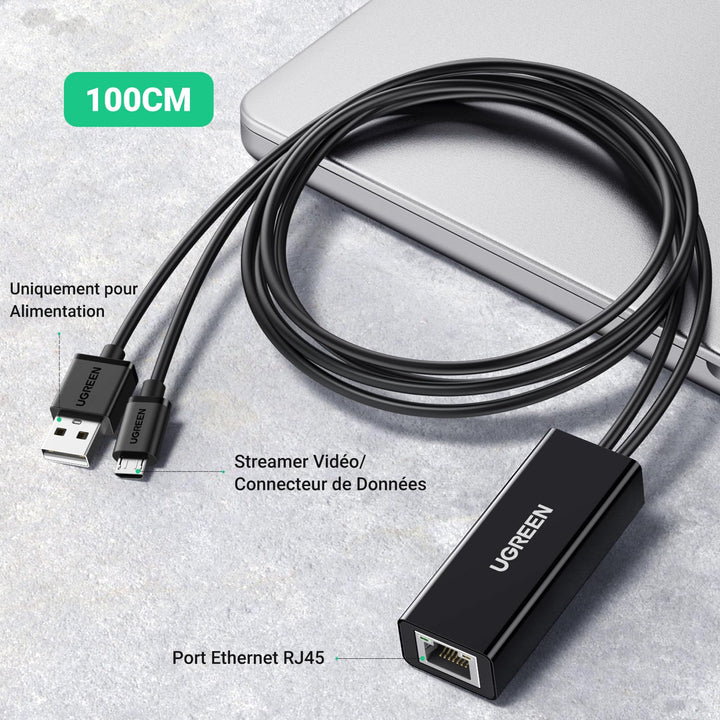 UGREEN Adaptateur Réseau Micro USB vers RJ45 Ethernet 