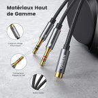 UGREEN Adaptateur Jack Audio Stéréo 3.5mm Adaptateur Micro Casque Femelle vers 2 Mâle Câble Splitter Y Jack Audio Compatible avec Ordinateur PC Haut Parleur Enceinte 20cm