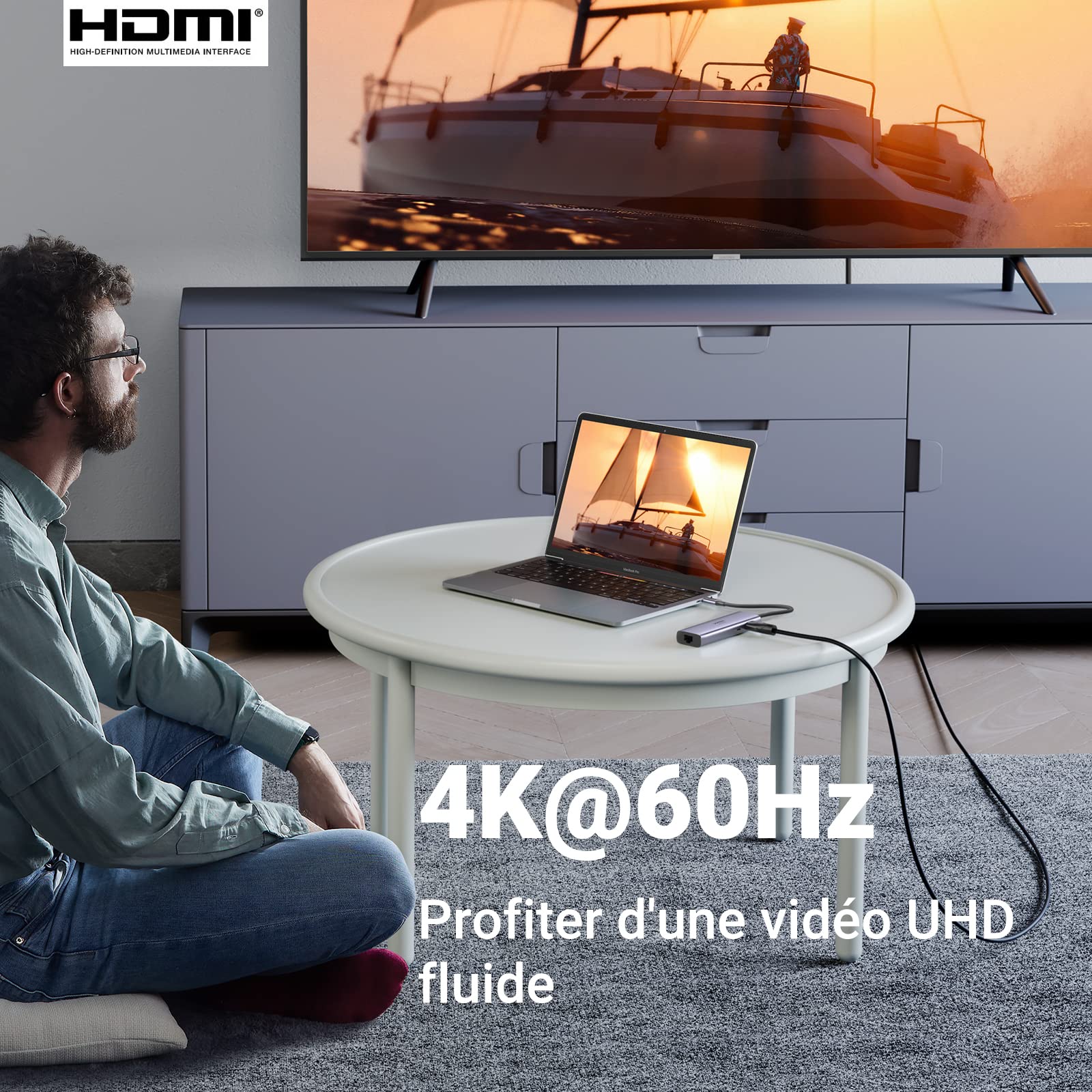UGREEN Revodok 7 en 1 Hub USB C（compatible Ethernet HDMI 100W PD Charge Lecteur de Carte SD） - UGREEN