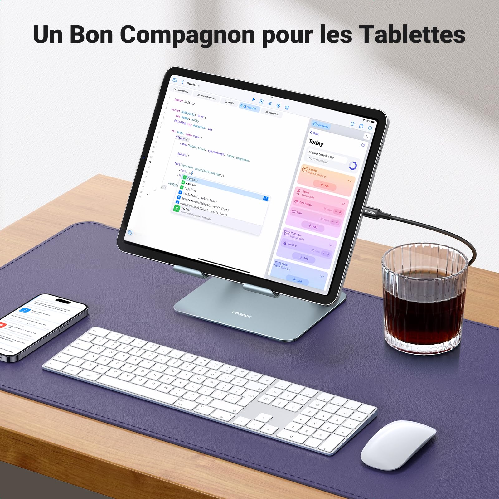UGREEN Support Tablette Bureau Réglable à Double Tige Porte