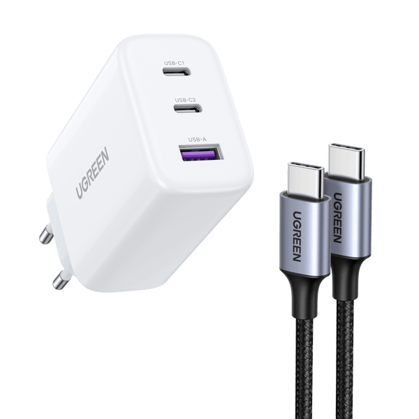 UGREEN 65W Chargeur USB C Rapide 3 Ports+60W USB C PD fast Charging Cable