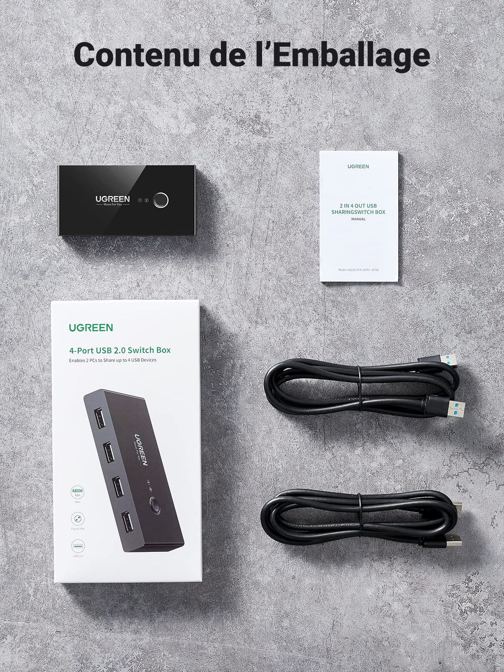 UGREEN USB 2.0 Switch 4 Ports 2 Entrées 4 Sorties USB Commutateur