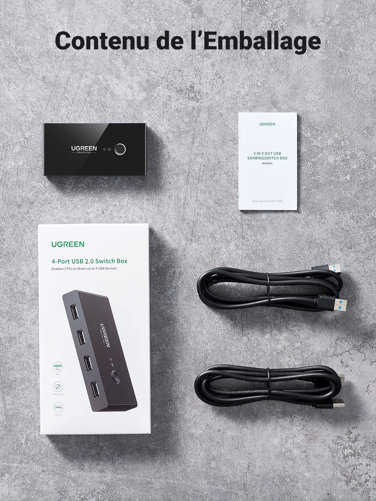 UGREEN USB 2.0 Switch 4 Ports 2 Entrées 4 Sorties USB Commutateur